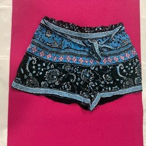LOFT High Waist Black and Blue Patterned Shorts